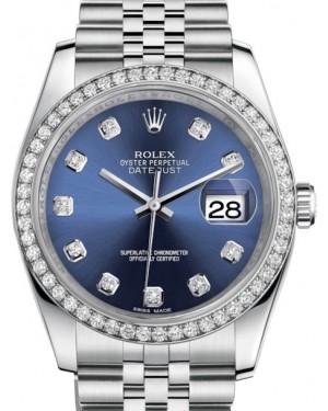 Rolex 36 White Gold/Steel Blue Dial Diamond Bezel J – WATCH LAB
