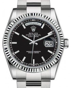 Rolex Day-Date White Gold Black Index Dial & Fluted Bezel Oyster Br – NY WATCH LAB