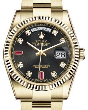 Rolex Day-Date 36 Yellow Gold Black Diamond & Rubies Dial & NY WATCH