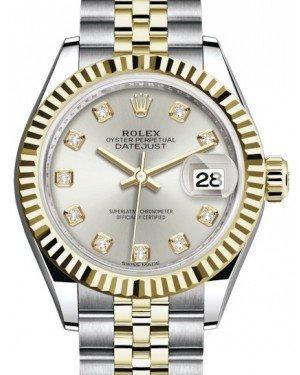 Rolex Lady Datejust 28 Yellow Gold/Steel Silver Diamond Dial & Fluted – NY WATCH