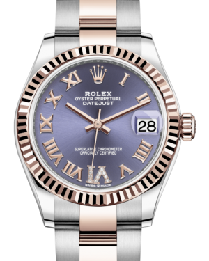 Rolex 31 Rose Gold/Steel Aubergine Roman VI Dial NY WATCH