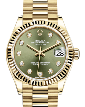 Rolex Lady-Datejust Yellow Gold Green Diamond & Fluted B – NY WATCH LAB