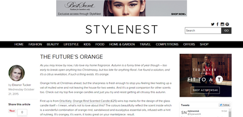 Stylenest magazine's review of Petits Rituels Orange Gourmande candle.