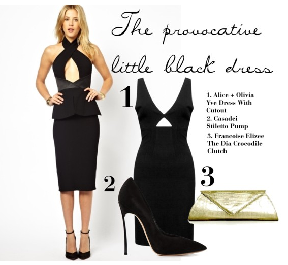 black cocktail dress and stilettos