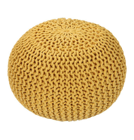 Handmade Round Knitted Pouf | Vibrant Yellow | 50x35cm