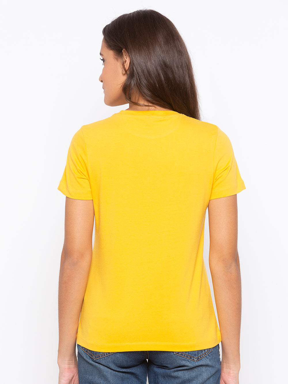 Yellow UNFOLLOW The Herd Print Cotton T-shirt For Women's