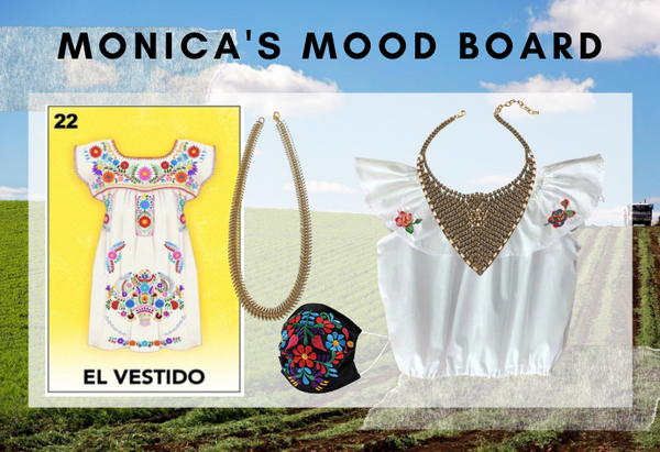 Monica's Mood Board: shirt, mask, jewelry
