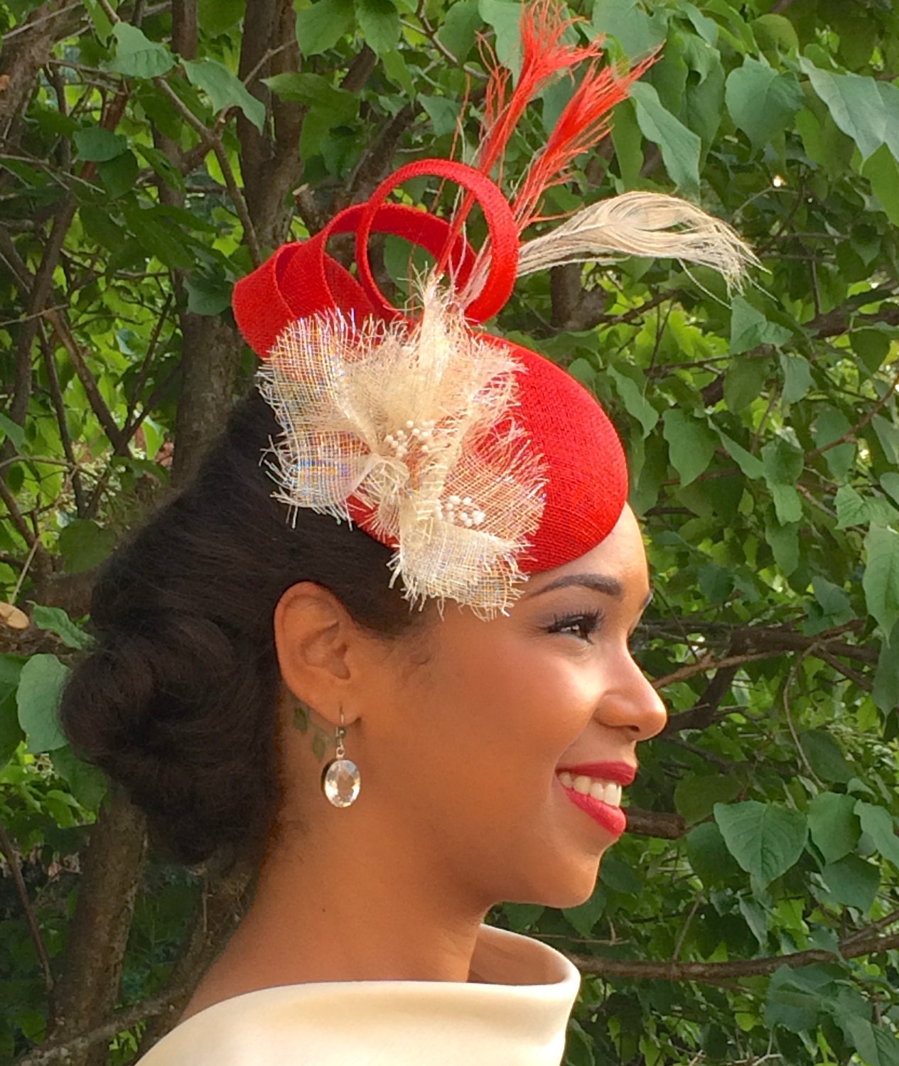 dark red black feather headband fascinator headpiece wedding party race ascot 