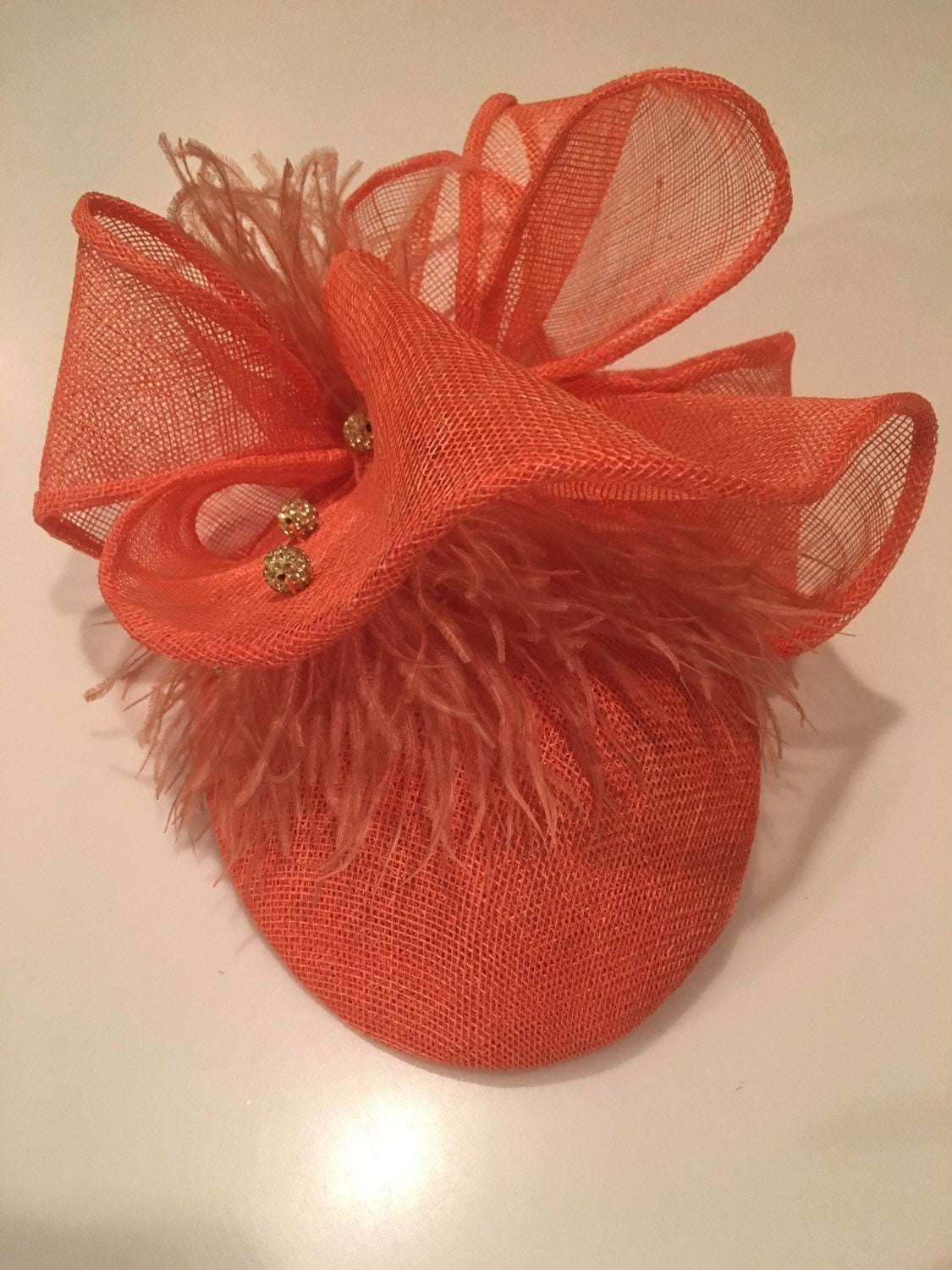 sessie Dodelijk Conserveermiddel Custom Hat - SELECT A COLOR- Orange sinamay Fascinator with Ostrich Fe –  Geaux Chapeaux Millinery