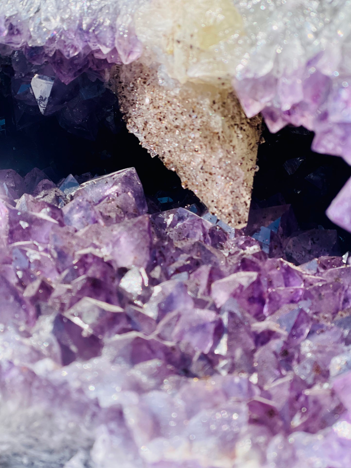 Amethyst Cave With Sugar Calcite Inclusion