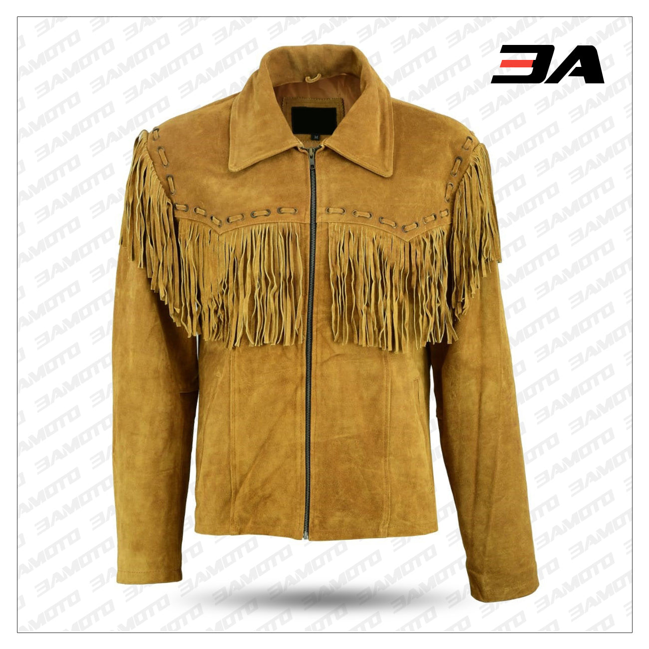 Mens Western Style Fringe Genuine Suede Leather Jacket Native American Style 