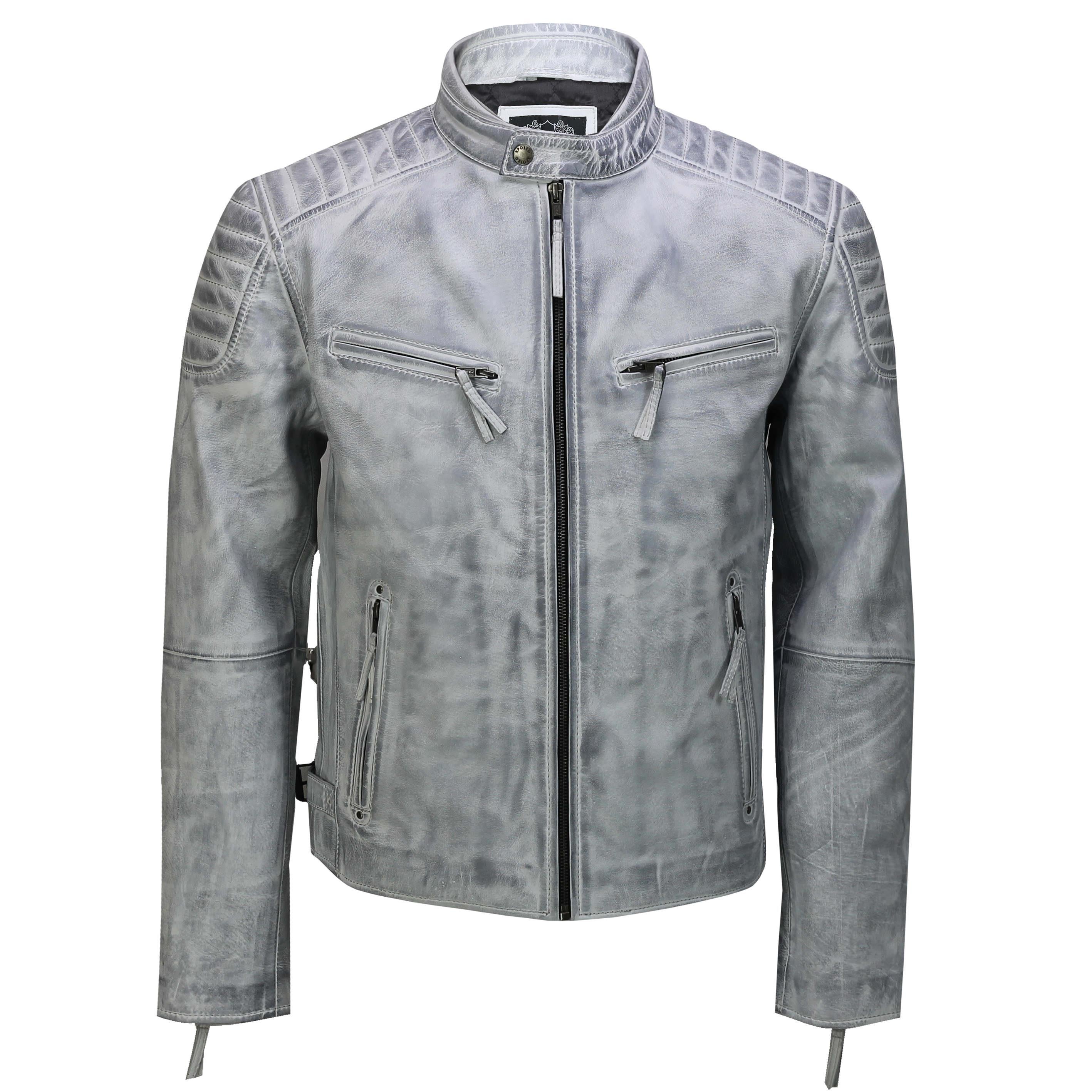 Mens Real Leather Antique Wash Retro Vintage Style Biker Jacket Slim F