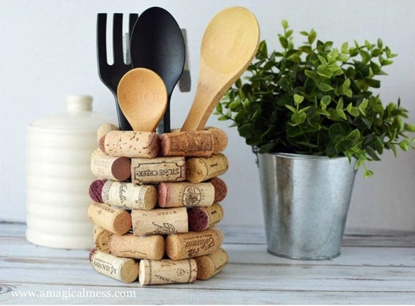 Image of Kitchen utensils in a DIY Wine Cork project container