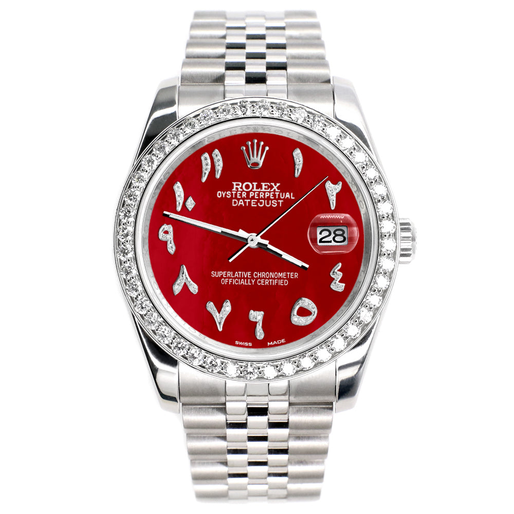 Rolex Datejust 116200 2.0ct Diamond Bezel/Red Diamond Arabic
