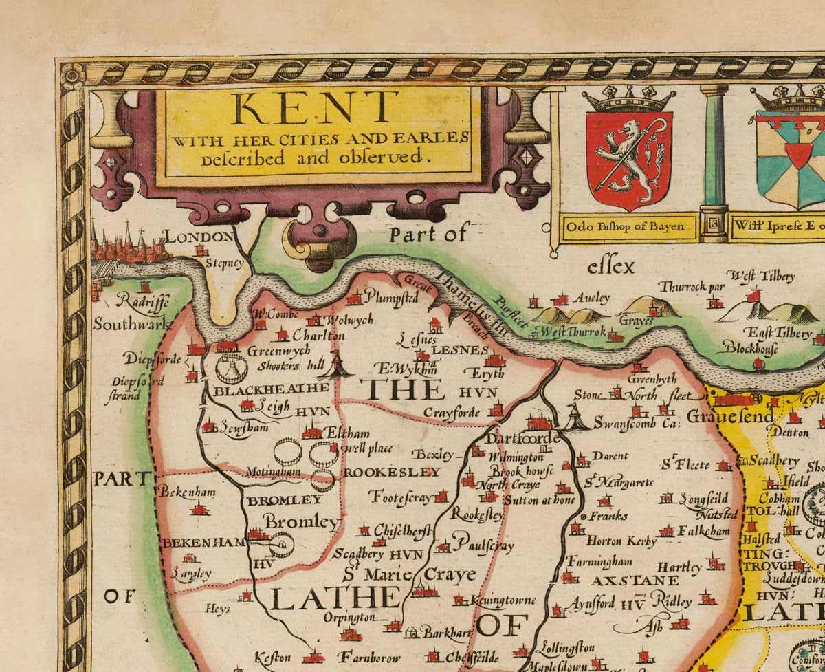 Old Map Of Kent In 1611 By John Speed Dartford Maidstone Bromley