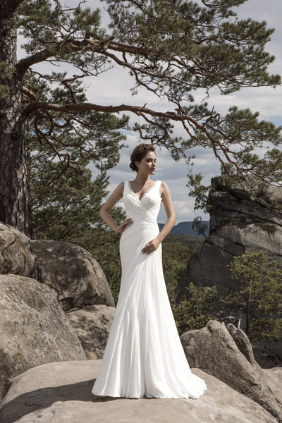 Anna - Chiffon Draped Wedding Dress with V-Neck