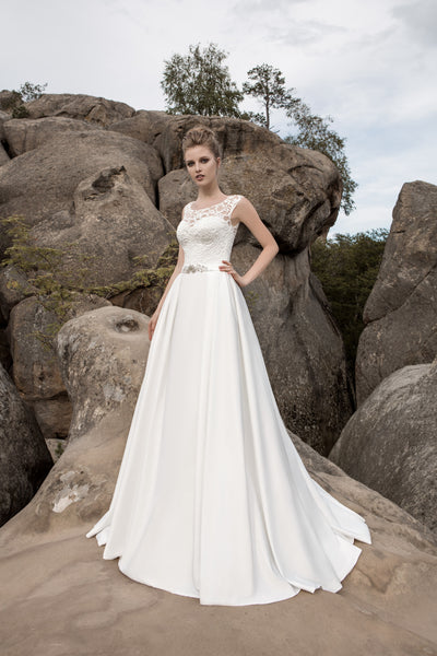 Evelyn - Satin A-Line Wedding Dress with Lace Bodice