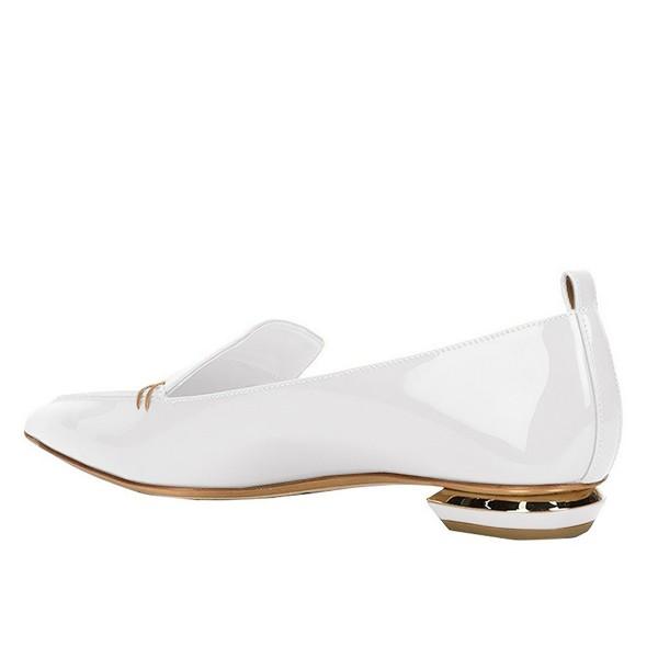 white patent leather flats