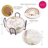 Thumbnail for Boho Ceramic Coaster with Holder (Set of 6)