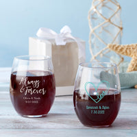 Thumbnail for Personalized Wedding 9 oz. Stemless Wine Glass (Gift Box Available)