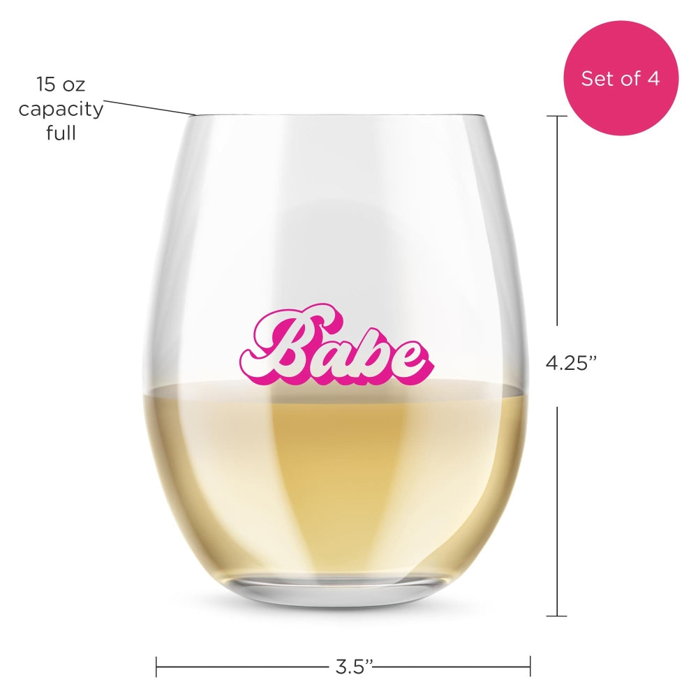 15 oz. Stemless Wine Glass - Retro Babe (Set of 4) - Alternate Image 6 | My Wedding Favors