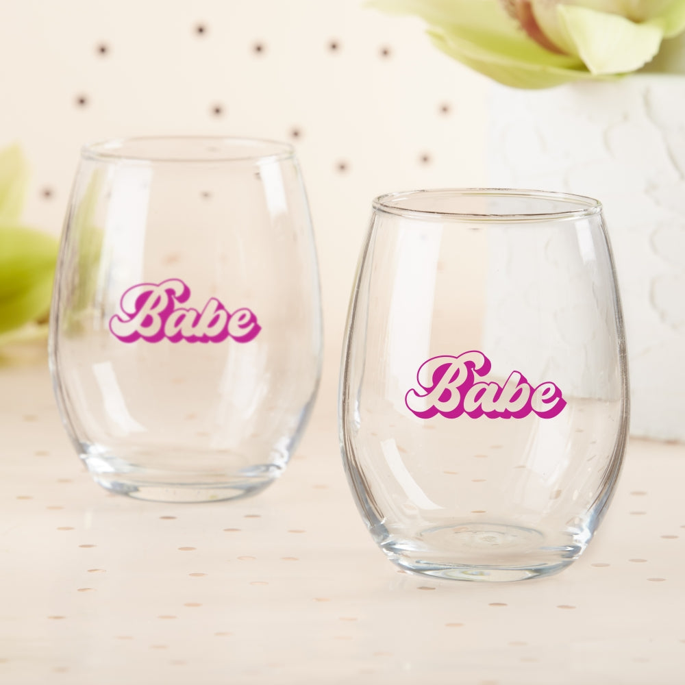 15 oz. Stemless Wine Glass - Retro Babe (Set of 4) - Alternate Image 7 | My Wedding Favors