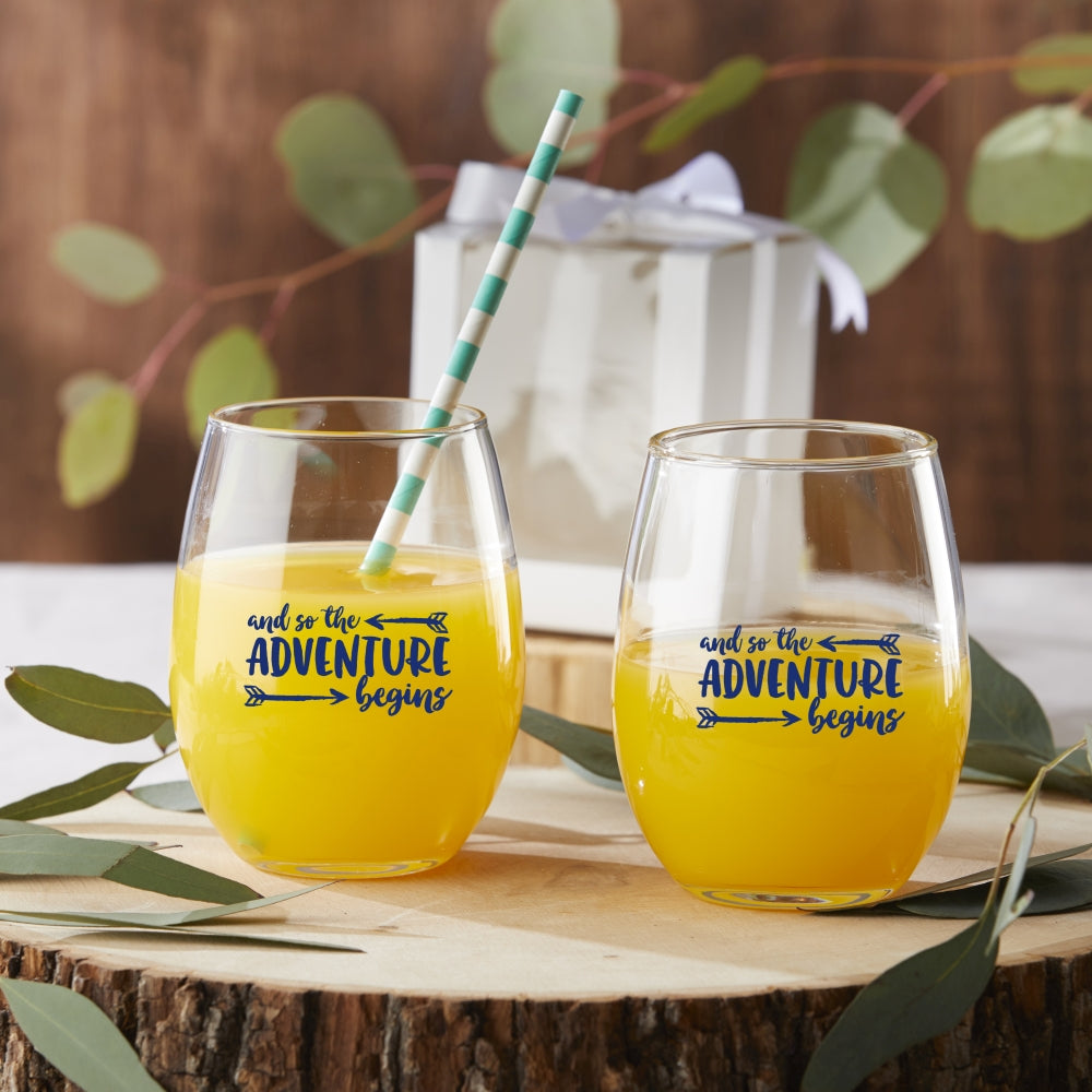 15 oz. Stemless Wine Glass - Adventure Begins (Set of 4) - Alternate Image 2 | My Wedding Favors