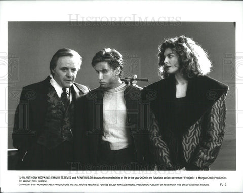 1991 Press Photo Anthony Hopkins Emilio Estevez Rene Russo Actress Freejack - Historic Images