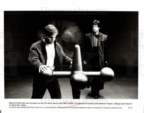 1992 Press Photo Emilio Estevez, Mick Jagger, film - Historic Images
