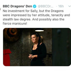 Screenshot of a tweet featuring Sally on Dragon's Den
