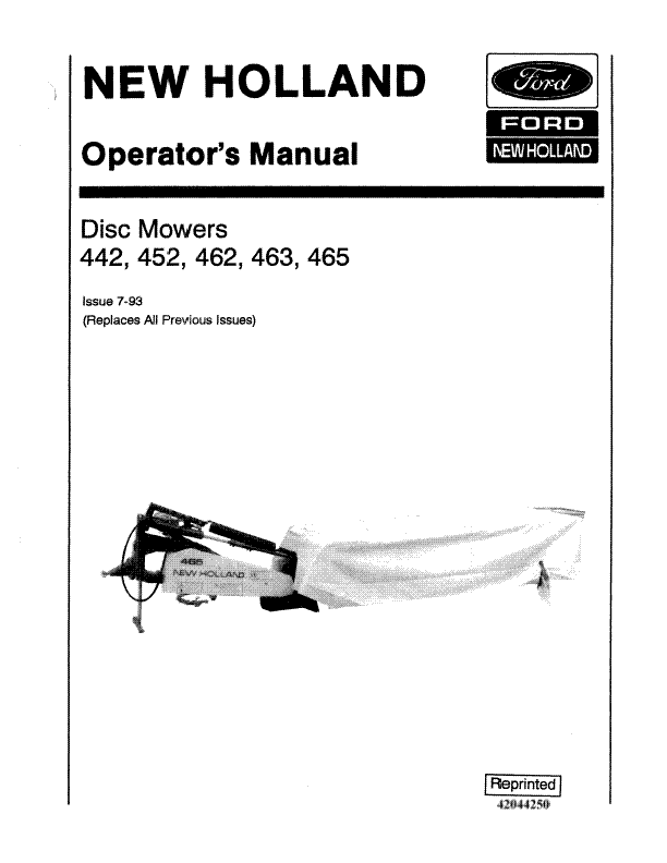 New Holland Disc Mower 442 & 462 Parts Manual 