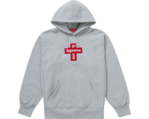 Supreme Cross Box Logo Hooded Sweatshirt Heather Grey