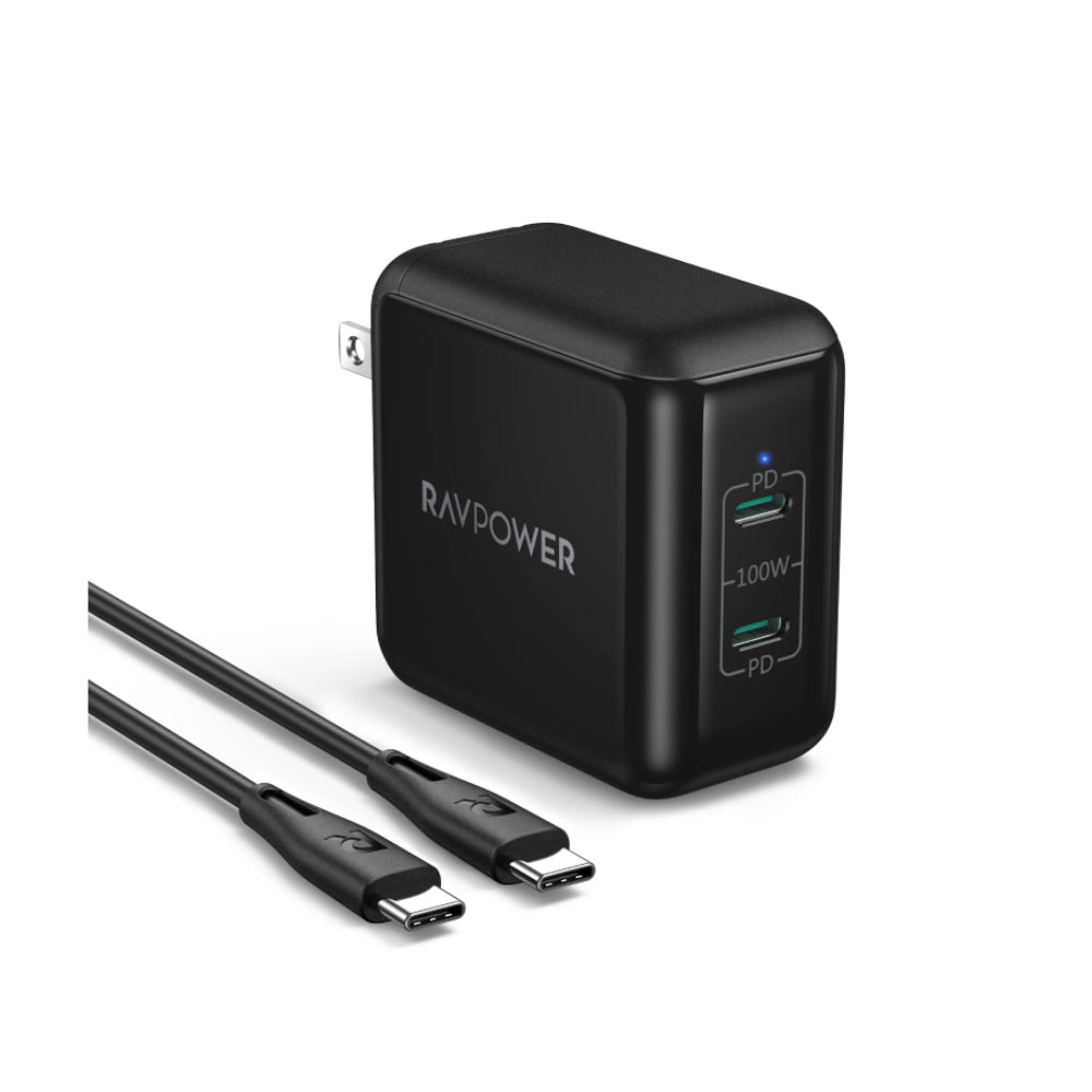 100W 2 USB C Ports PD Wall Charging Adapter with E-Mark Cable-RAVPower