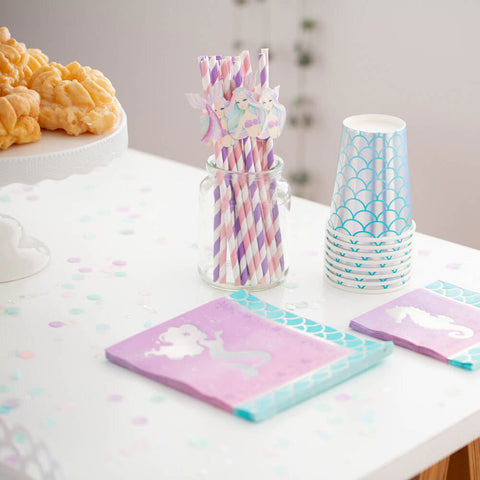 Mermaid napkins, straws and cups