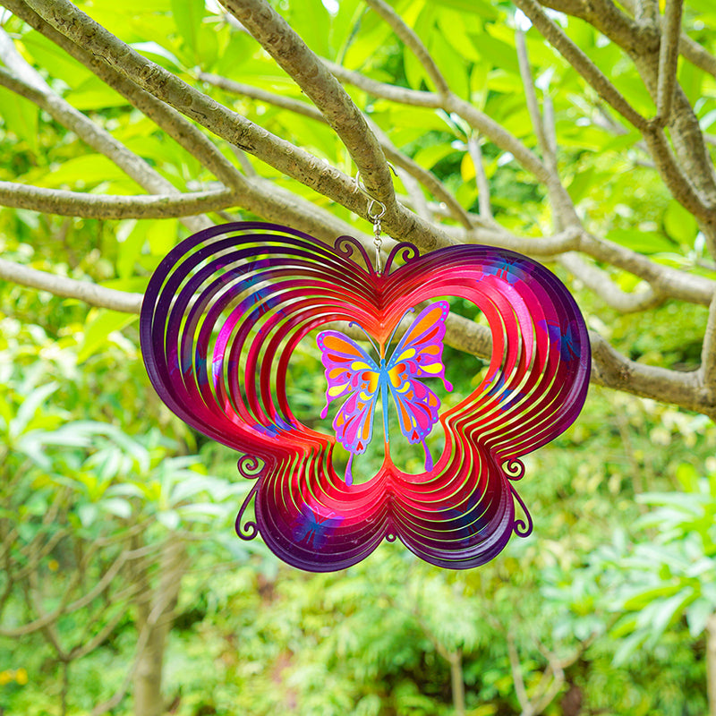 MT35 Stainless Steel 12 Silver Holographic Flying Butterfly Wind Spinner-3D 