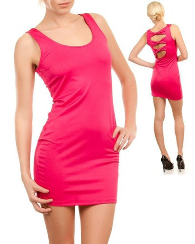 Sexy Fuchsia Pink Open Back Bow Sleeveless Tank Mini Dress