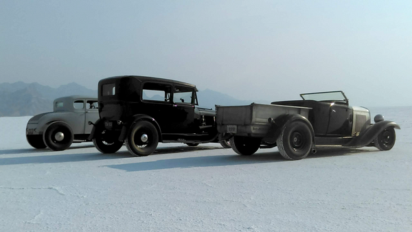 car photography three hot rods at Bonneville Salt Flats