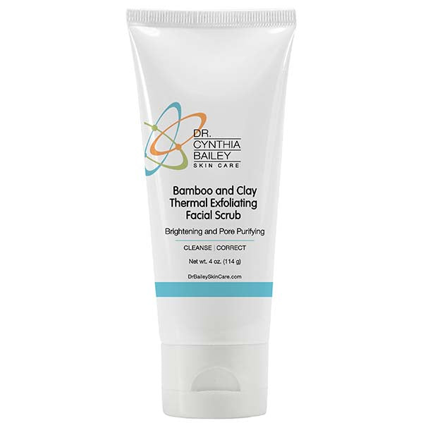 dermatologist's clay and bamboo exfoliation scrub to shrink pores and brighten skin