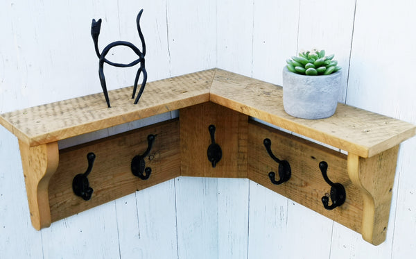 Reclaimed Wood Coat And Hat Corner Rack With Shelf Shabby Chic