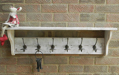 Shabby Chic Coat Rack in distressed white wash from THE GOOD SHELF COMPANY 