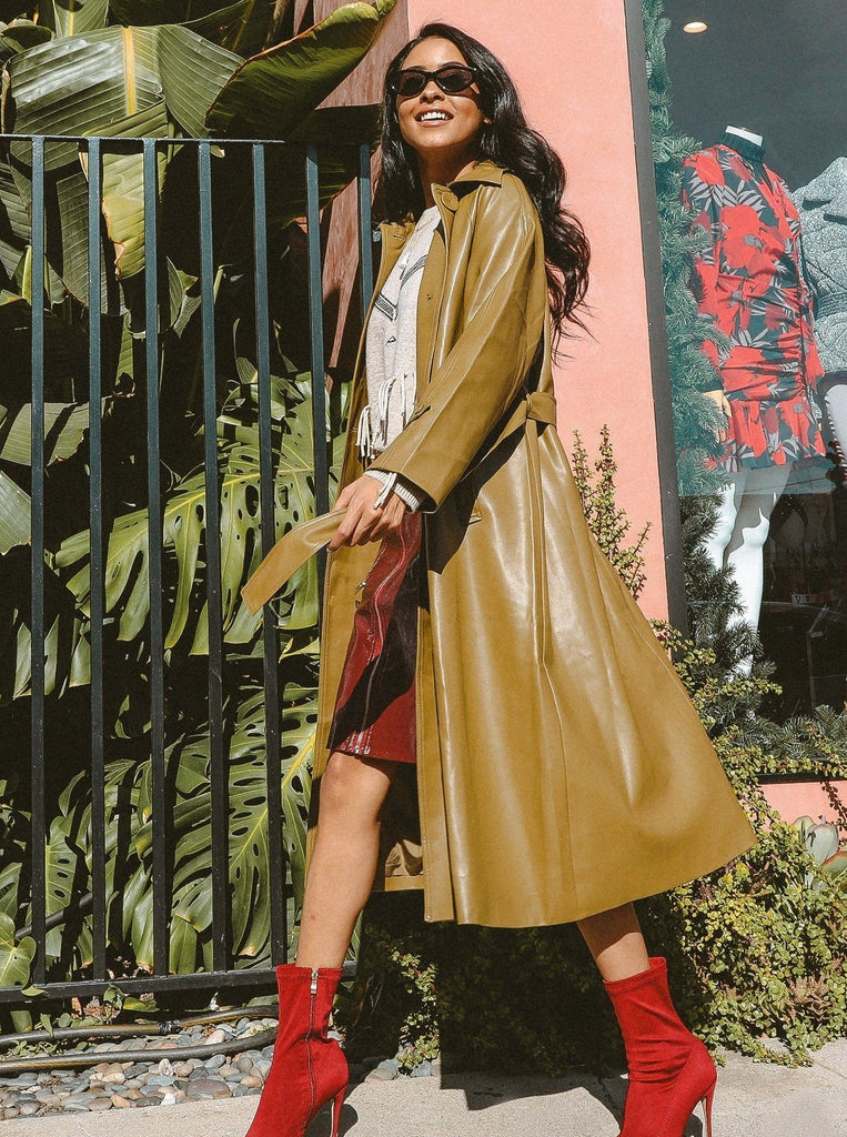 Olive You More Slick Trench Coat by MUSE Fashion