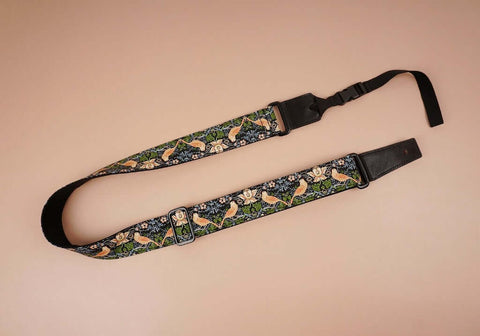 vintage ukulele strap with bird and flowers printed