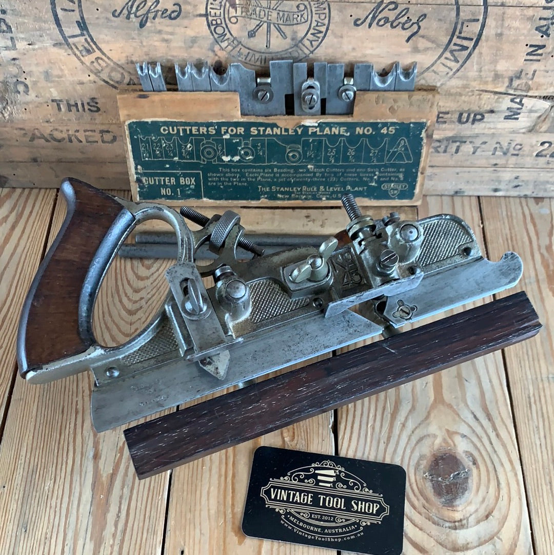 i85 Vintage STANLEY USA No.45 Sweetheart era Combination PLANE with cutters