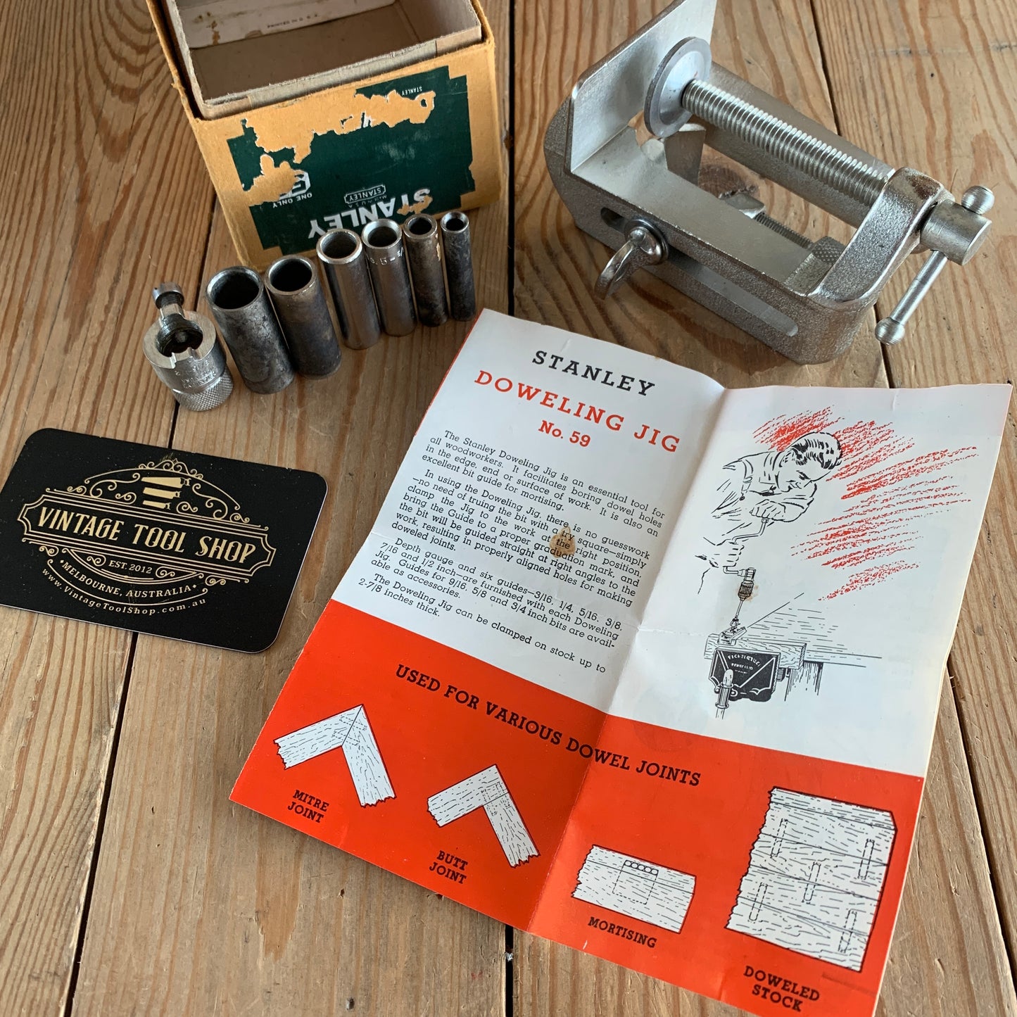 SOLD T9612 Vintage STANLEY USA No.59 Dowelling JIG with instructions & display box IOB