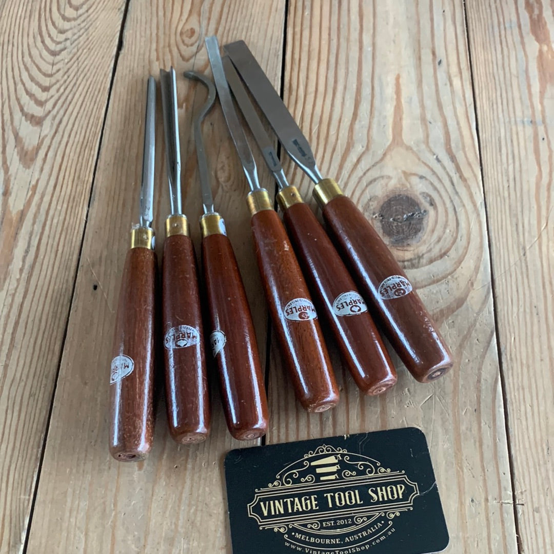 SOLD Z4-23 Vintage set of 6 MARPLES England Carving CHISELS Gouges
