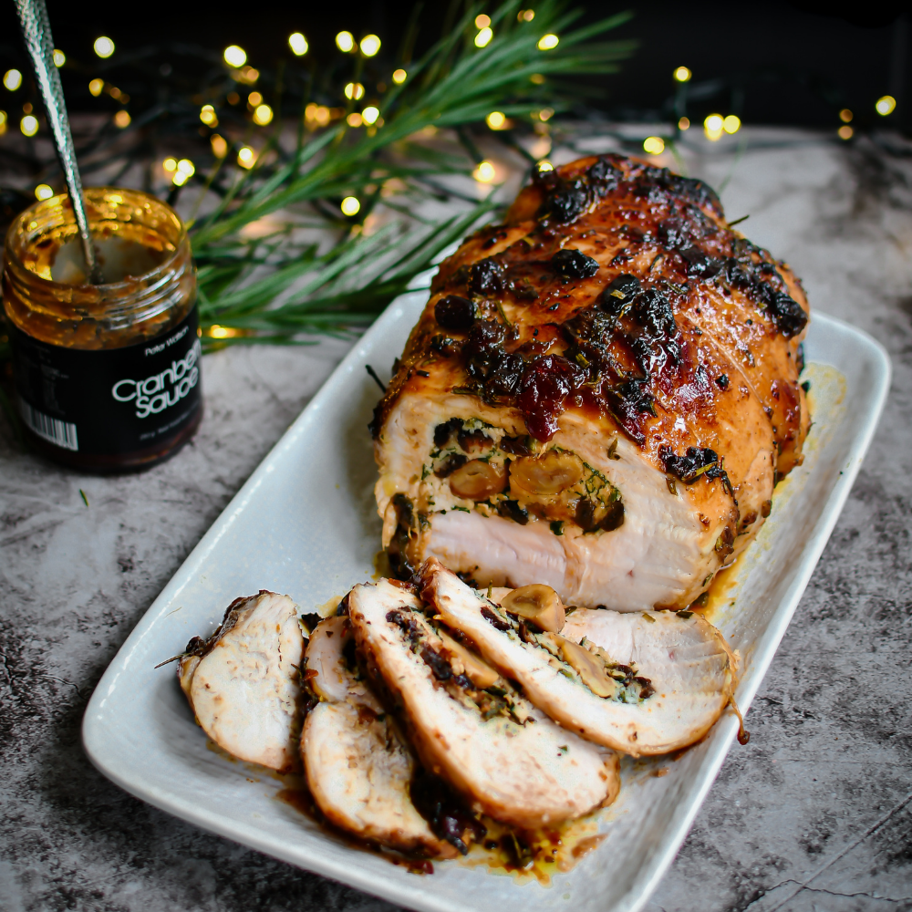 Recipe : Roast turkey breast with chestnut and cranberry stuffing ...