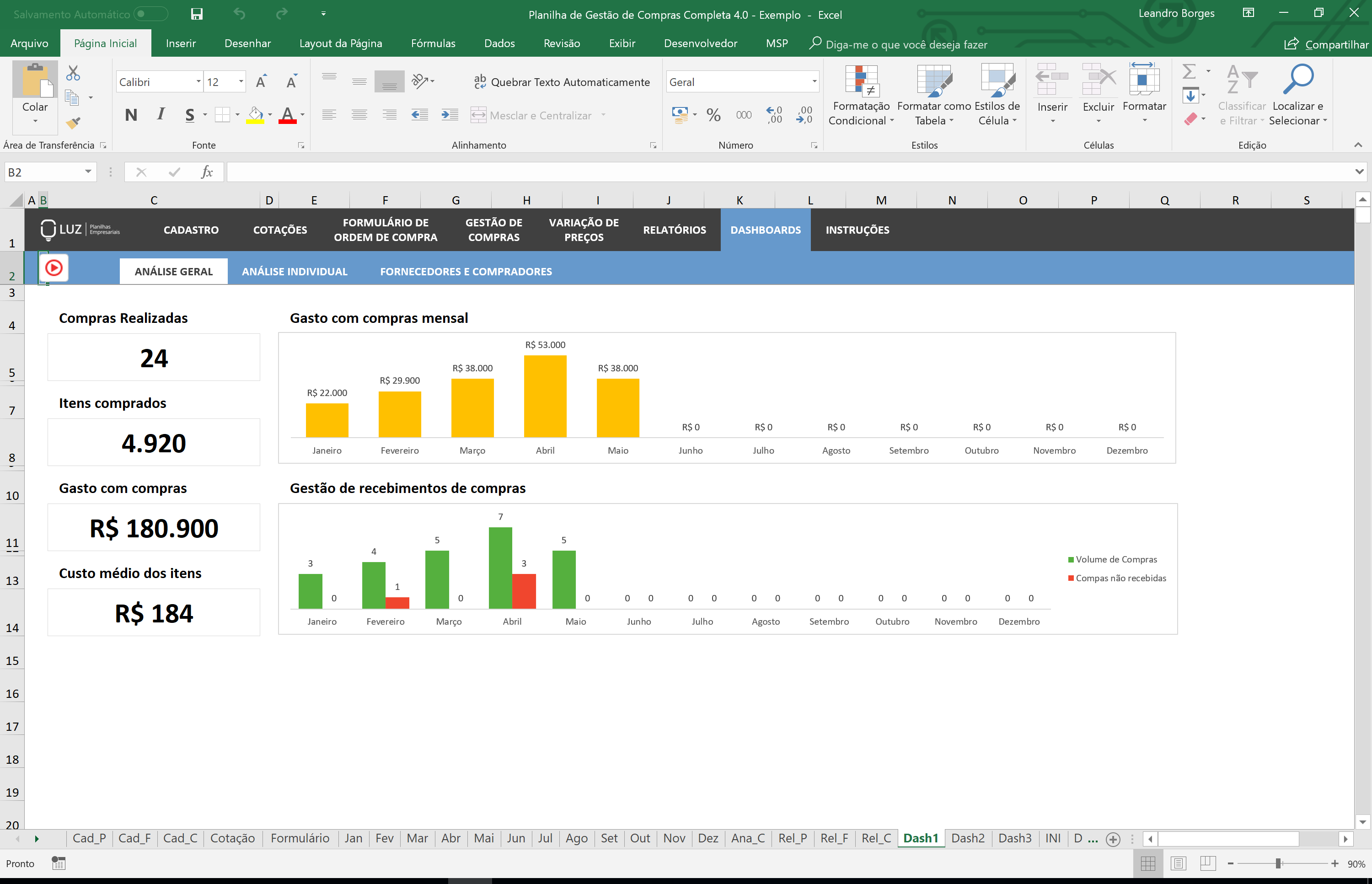 Planilha De Gest O De Compras Completa Em Excel 4 0 Planilhas Em Excel