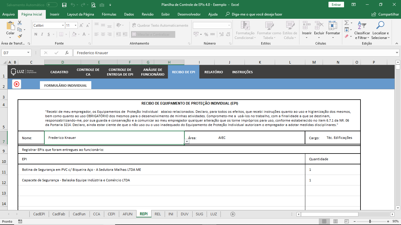 Planilha De Controle De Epi Em Excel Planilhas Prontas