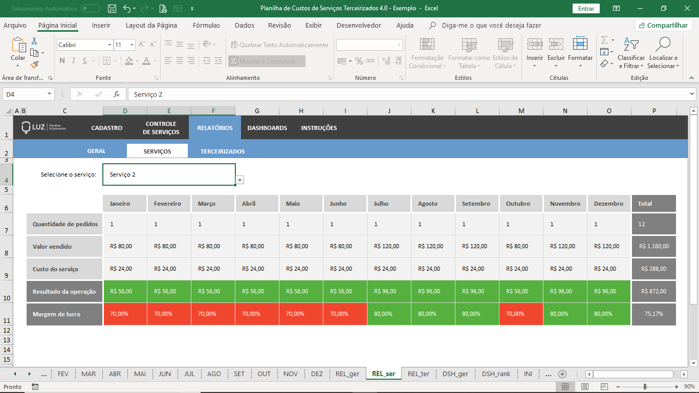 Planilha De Custos De Servi Os Terceirizados Em Excel Planilhas Prontas Sexiz Pix