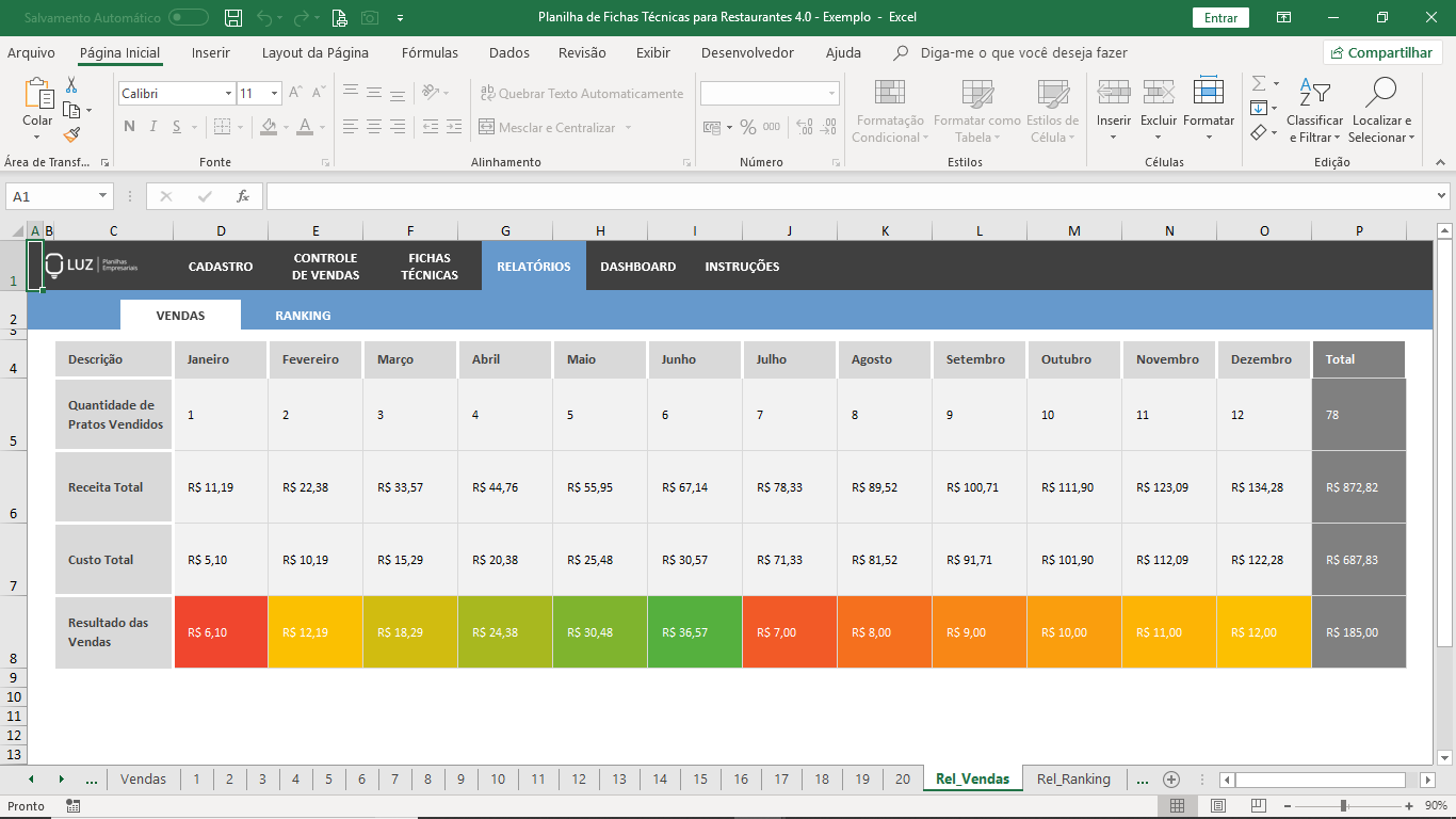 Planilha de Ficha Técnica para Restaurantes em Excel Planilhas Prontas